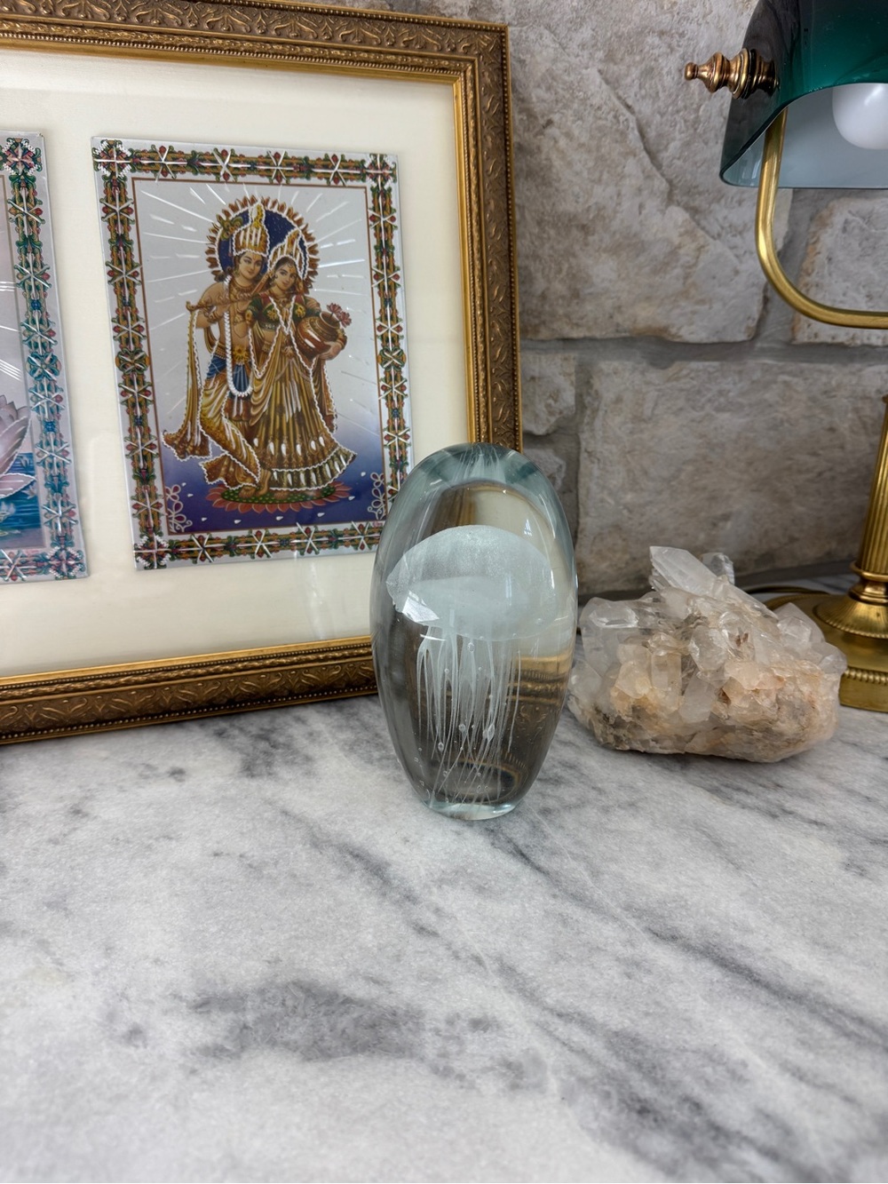 Vintage Glow in the Dark Clear Glass Jellyfish Paperweight